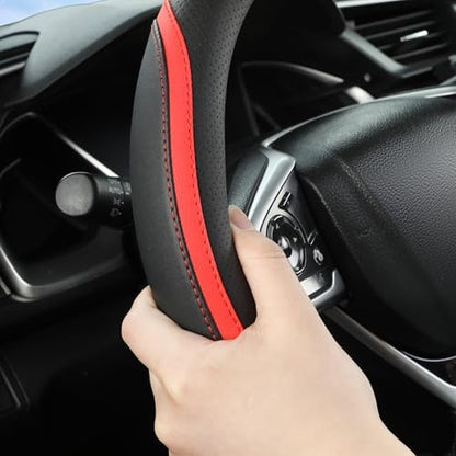 Szttswamp Car Steering Wheel Cover, Microfiber Leather Red 14.5-15 Inch - Image 4