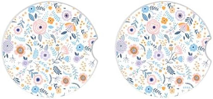 Pink Flowers Car Coasters for Drinks Absorbent, 2 Pack Cup Holders, 2.56" - Image 3