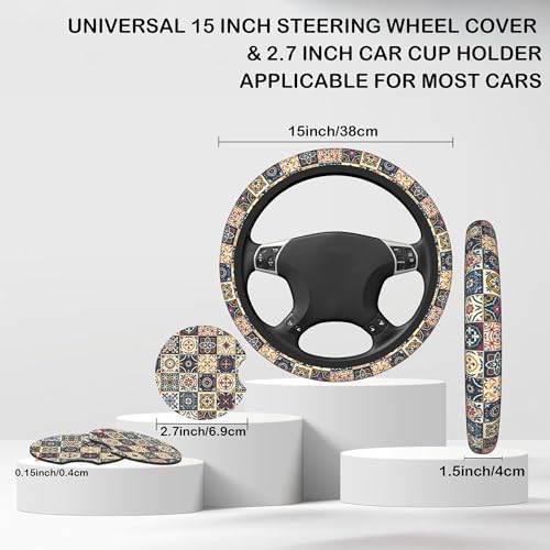 Ethnic Moroccan Floral Flower Steering Wheel Cover - Image 2