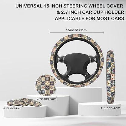 Ethnic Moroccan Floral Flower Steering Wheel Cover - Image 2