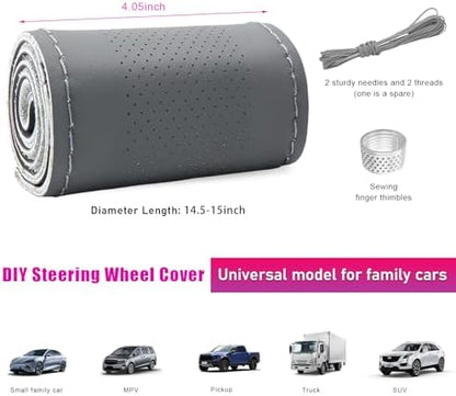 Ziciner Genuine Leather Steering Wheel Cover, Stitch on Wrap, Breathable - Image 2