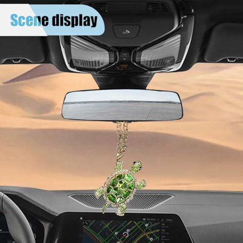 Crystal Diamond Turtle Car Pendant, Bling Funny Turtle Rear View Mirror Charm - Image 4