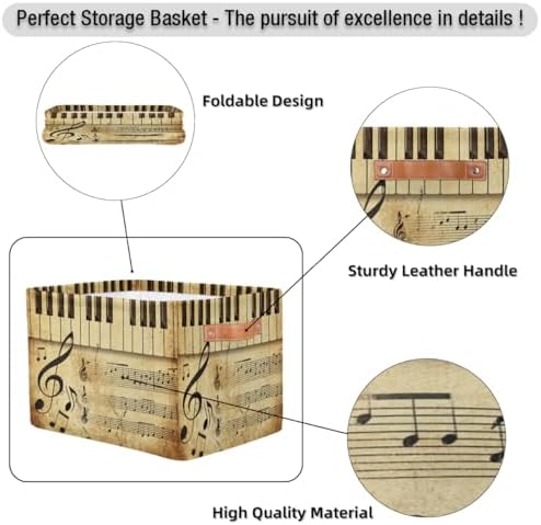 AUUXVA Storage Basket Vintage Music Note Piano Key Storage Cube Box Durable - Image 6