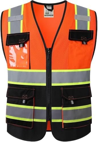 JKSafety Safety Vest for Men Women Hi Vis Reflective Vest JK220 OBlack 5XL by JKSafety