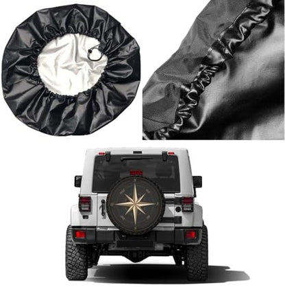 Compass Rose Black Spare Tire Cover Dust-Proof Wheel Tire Cover Fit Trailer - Image 5