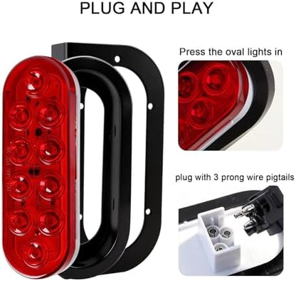 Partswcgg 6" Inch Oval Led Trailer Hitch Cargo Carrier Tail Lights Kit - Image 3