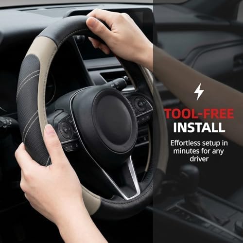 14.5-15 Inch Leather Steering Wheel Cover, Non Slip - Image 2