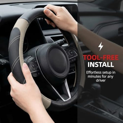 14.5-15 Inch Leather Steering Wheel Cover, Non Slip - Image 2