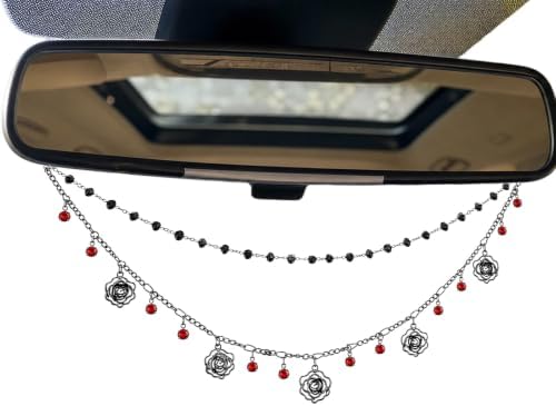 Double Chain Gothic Black Rose Rear View Mirror Charm Halloween Car Hanging by LuneClat