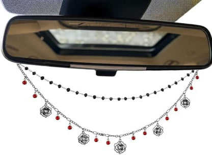 Double Chain Gothic Black Rose Rear View Mirror Charm Halloween Car Hanging by LuneClat