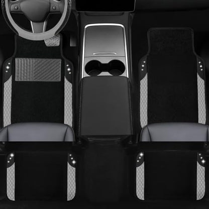 NBTEPEM 10 Pcs Bling Grey Car Floor Mats Set, Leather Grey Steering Wheel - Image 3