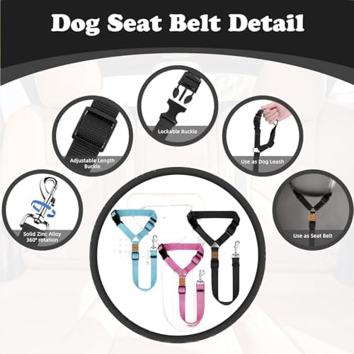 3 Pack Dog Seat Belt for Car, Car Headrest Restraint Adjustable Nylon Fabric - Image 3
