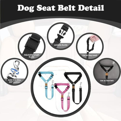 3 Pack Dog Seat Belt for Car, Car Headrest Restraint Adjustable Nylon Fabric - Image 3