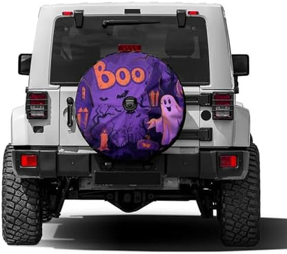 Delerain Spare Tire Cover with Backup Camera Hole Halloween Pumpkins Ghosts by Delerain