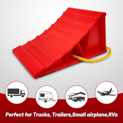 HOXWELL 2 Pair Wheel Chocks for Travel Trailers, Non Slip Heavy Duty Red Wheel - Image 4