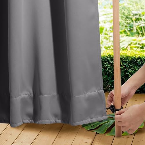 NICETOWN 2 Panels Outdoor Curtains Waterproof Fixed Bottom W52xL95 Grey by NICETOWN