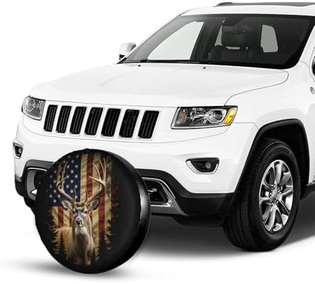 Deer American Flag Spare Tire Cover Wheel Protector Universal Fit - Image 2