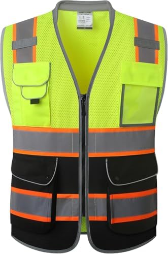 JKSafety Hi Vis Safety Vest for Men Women Cushioned Collar JK101 YBlack 5XL by JKSafety