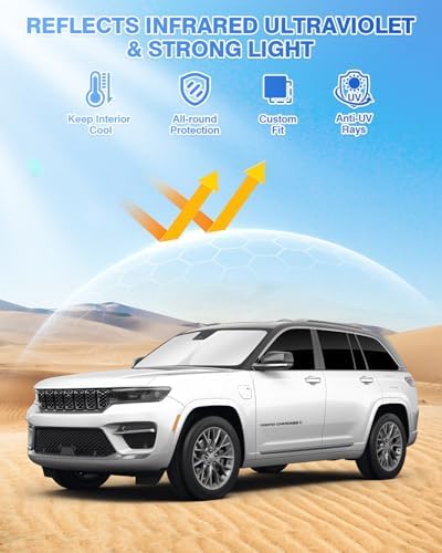 Canvcle Windshield Sun Shade for 2022-2025 2026 Jeep Grand Cherokee Accessories - Image 2