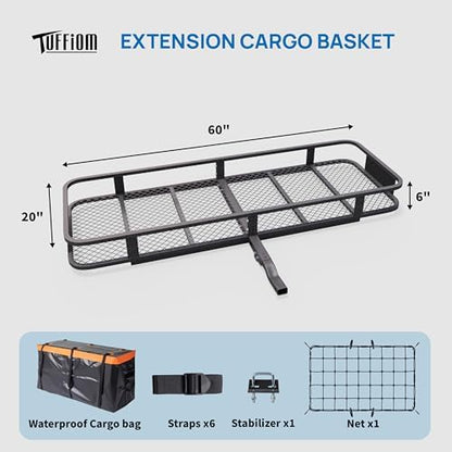 TUFFIOM Folding 500lbs Steel Hitch Mount Basket Cargo Carrier, Waterproof Cargo - Image 2