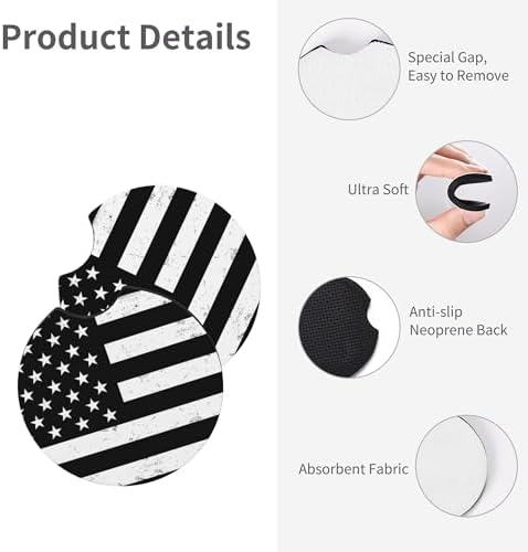 American Flag Black Steering Wheel Cover 15 in + 2 Pieces USA Car Coasters - Image 6