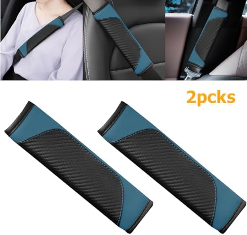 Osilly 2PCS Carbon Fiber Leather Seat Belt Shoulder Pads, Dark Green - Image 4