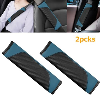 Osilly 2PCS Carbon Fiber Leather Seat Belt Shoulder Pads, Dark Green - Image 4