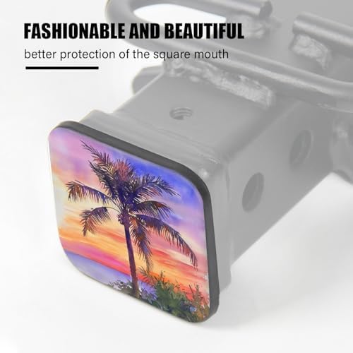 Hitch Cover Fits for 2-Inch Hitch, Watercolor Palm Tree at Sunset by The Sea - Image 4