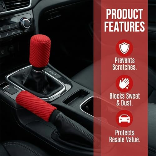 2PCS Car Gear Shift Knob and Handbrake Cover Set, Non-Slip Polyester Stick - Image 3