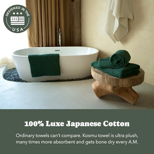 Luxury Organic Japanese Cotton Waffle Bath Towel | Thick, Quick Dry Bathroom - Image 3