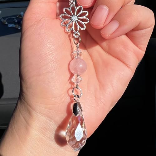 Car Rear View Mirror Accessories Pink Quartz Car Hanging Ornament, Dasiy - Image 3