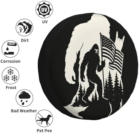Bigfoot Spare Tire Cover with Patriotic Sasquatch American Flag Forest Design – - Image 4