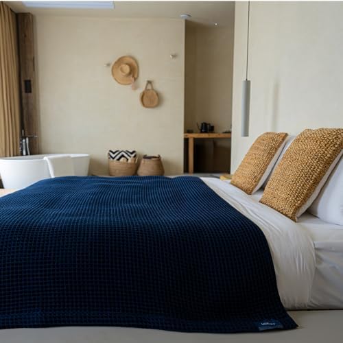 Luxury Organic Japanese Cotton Waffle Towelket Throw Blanket Bedspread by KOSMU