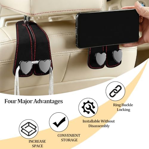 2PCS Car Seat Headrest Hooks, Heart-Shaped Twin Hook Vehicle Seat Back Purse - Image 3