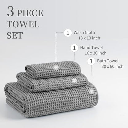 MICROFI Microfiber Waffle Bath Towels, 3 Pieces, Fast Drying, Lint Free - Image 3