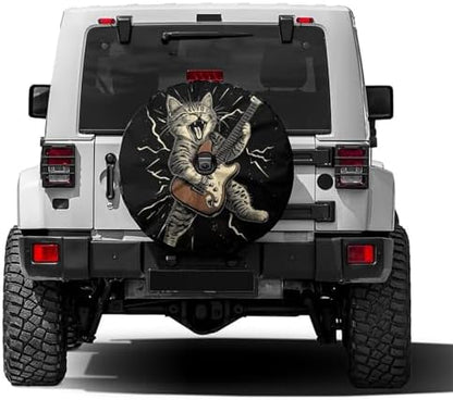 Delerain Spare Tire Cover with Backup Camera Hole Cat Playing Guitar Wheel by Delerain