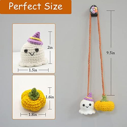 Halloween Outdoor Decorations Crochet Pumpkin and Ghost Car Decor - Image 2