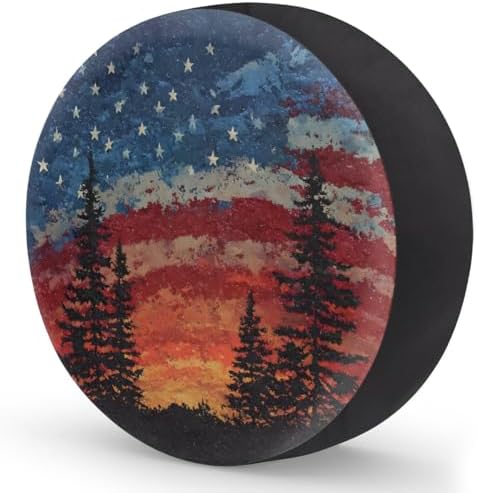 Spare Tire Cover Forest Camping American Flag Wheel Covers Protectors - Image 2