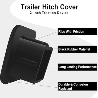 2 Pack Trailer Hitch Cover 2 Inch Black Rubber Tow Receiver Tube Plug Cap Fits - Image 3