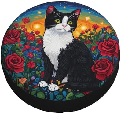 Black and White Cat Roses Spare Tire Cover Wheel Protectors - Image 3