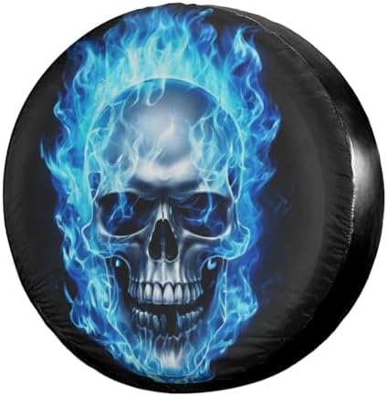 Delerain Spare Tire Cover Skull Head Blue Fire Wheel Covers Waterproof by Delerain