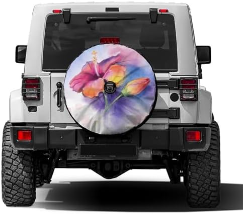 Delerain Spare Tire Cover with Backup Camera Hole Colorful Hibiscus Flower by Delerain