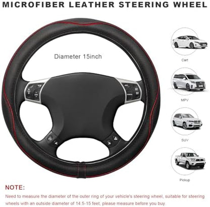 Car Steering Wheel Cover, 15 Inch Anti-Slip Breathable Leather Auto Steering - Image 2