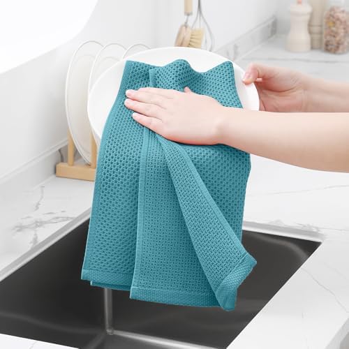 Homaxy 100% Cotton Waffle Weave Kitchen Dish Towels 4-Pack, Lake Blue - Image 4