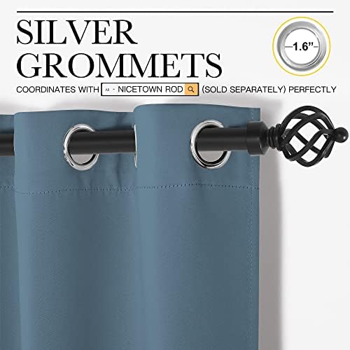 NICETOWN Blackout Curtains for Living Room, 2 Panels 42" x 84" Smoky Blue - Image 2