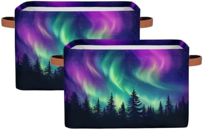 Storage Basket Northern Light Aurora Storage Cube Box Durable Canvas by AUUXVA
