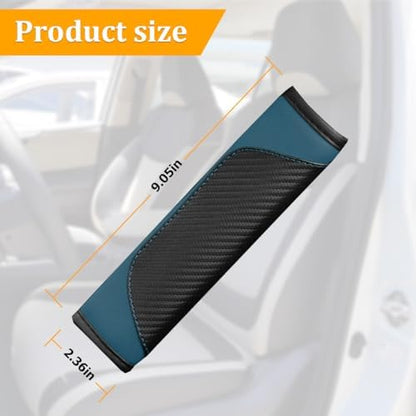 Osilly 2PCS Carbon Fiber Leather Seat Belt Shoulder Pads, Dark Green - Image 2