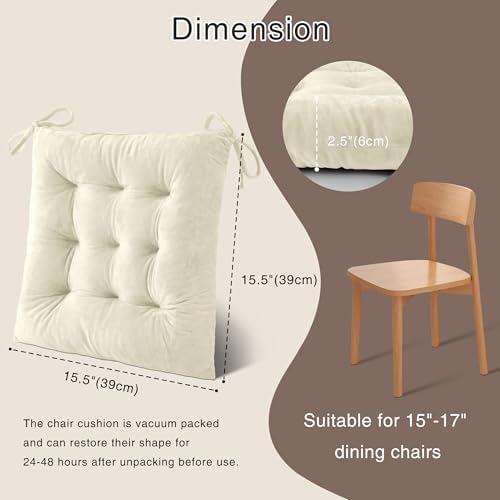 OVOV 4 Pack Chair Cushions for Dining Chairs 15.5"x15.5" Cream - Image 2