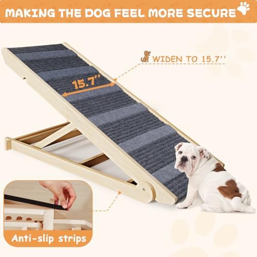 YaFiti Dog Ramp for Bed, Folding Wooden Pet Ramp for Small Large Dogs Cats - Image 3