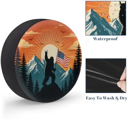 Bigfoot American Flag Spare Tire Cover Wheel Covers Protectors Waterproof - Image 4